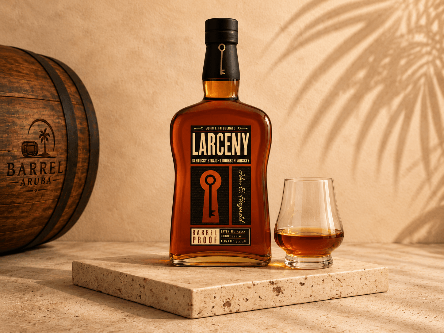 Larceny Barrel Proof bourbon bottle available in Aruba